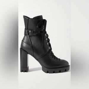 Christian Louboutin Macadamia 100 Buckled Leather Black Lace-Up Ankle Boots 39.5